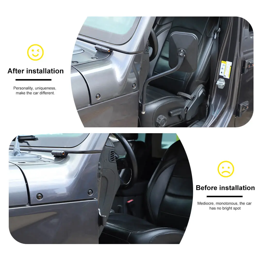 For Jeep Wrangler YJ/JK/JL/JT/TJ Exterior A-Pillar Hinge Square Mirror (2 pcs) - Image 2