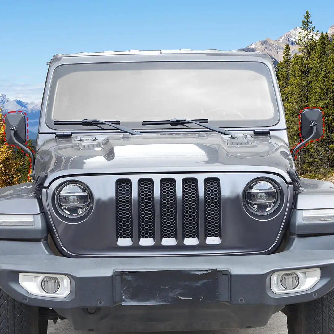 For Jeep Wrangler YJ/JK/JL/JT/TJ Exterior A-Pillar Hinge Square Mirror (2 pcs) - Image 3