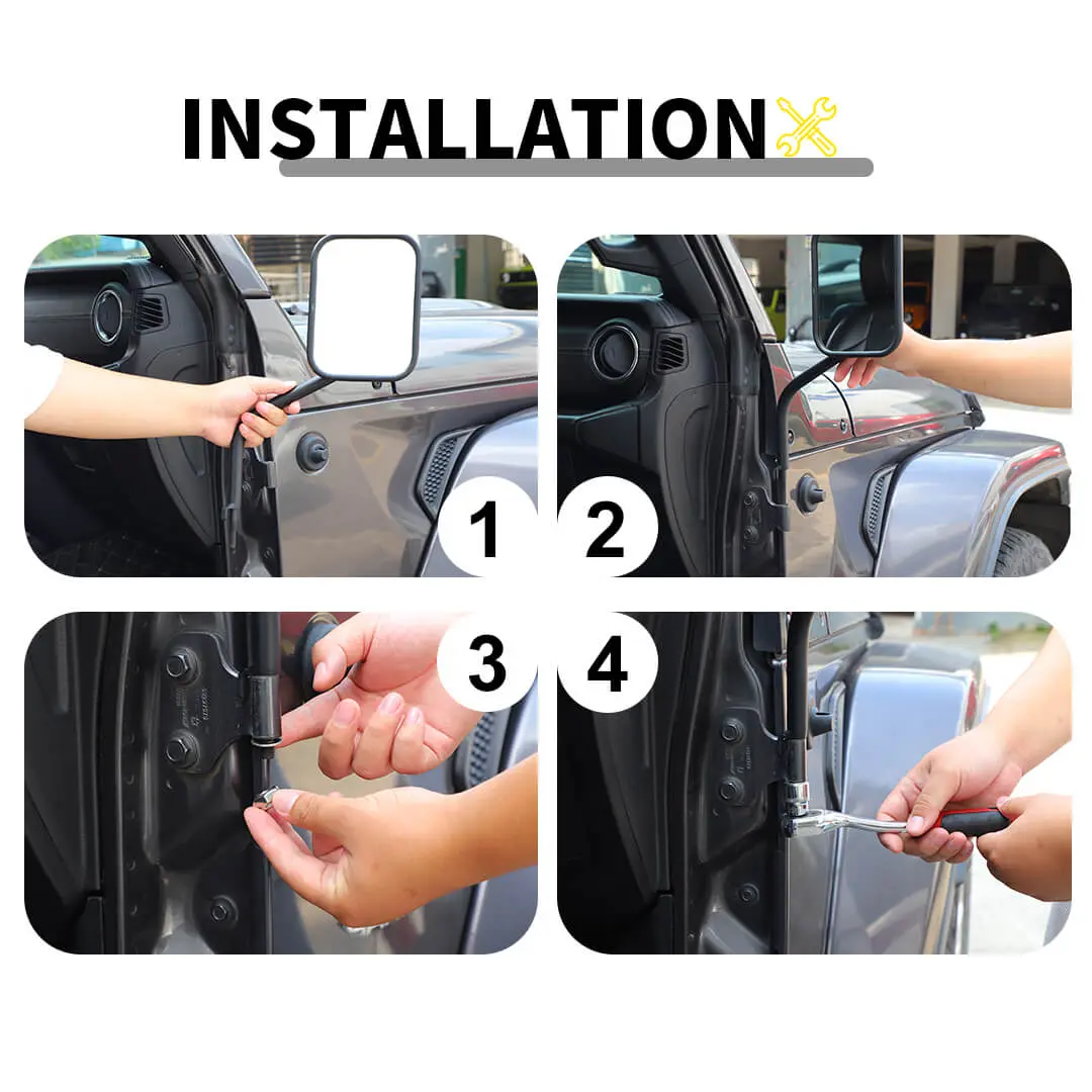 For Jeep Wrangler YJ/JK/JL/JT/TJ Exterior A-Pillar Hinge Square Mirror (2 pcs) - Image 8