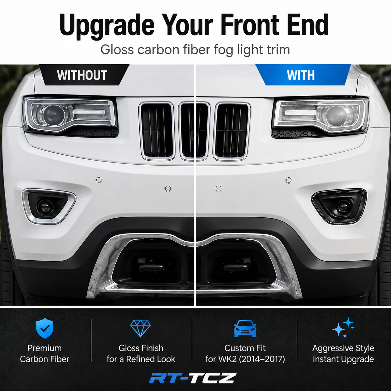For 2014-2016 Jeep Grand Cherokee WK2 Front Fog Light Trim Lamp Bezel - Image 2
