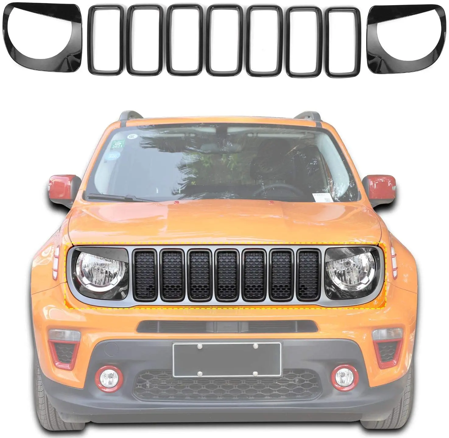 For 2019+ Jeep Renegade Front Grill Inserts & Headlight Bezels Angry Eyes Trim - Image 12