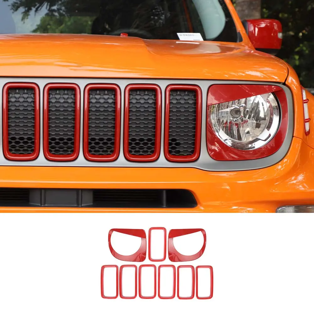 For 2019+ Jeep Renegade Front Grill Inserts & Headlight Bezels Angry Eyes Trim - Image 13