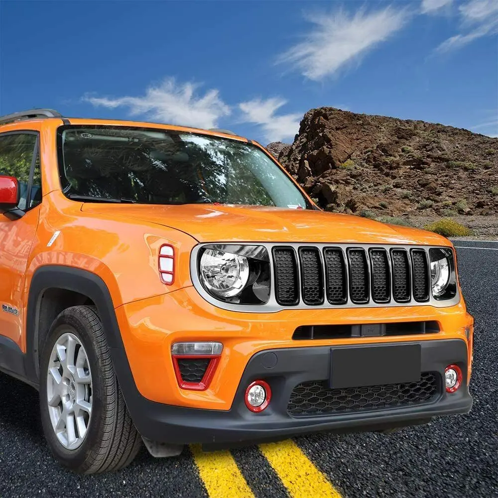 For 2019+ Jeep Renegade Front Grill Inserts & Headlight Bezels Angry Eyes Trim - Image 6