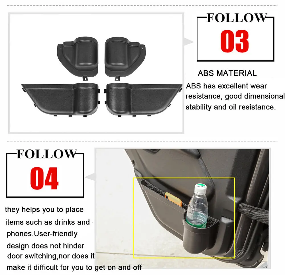 For 2018+ Jeep Wrangler JL Gladiator JT Front & Rear Door Net Replacement Door Pocket Map Storage Box Organizer Cup Holder - Image 10