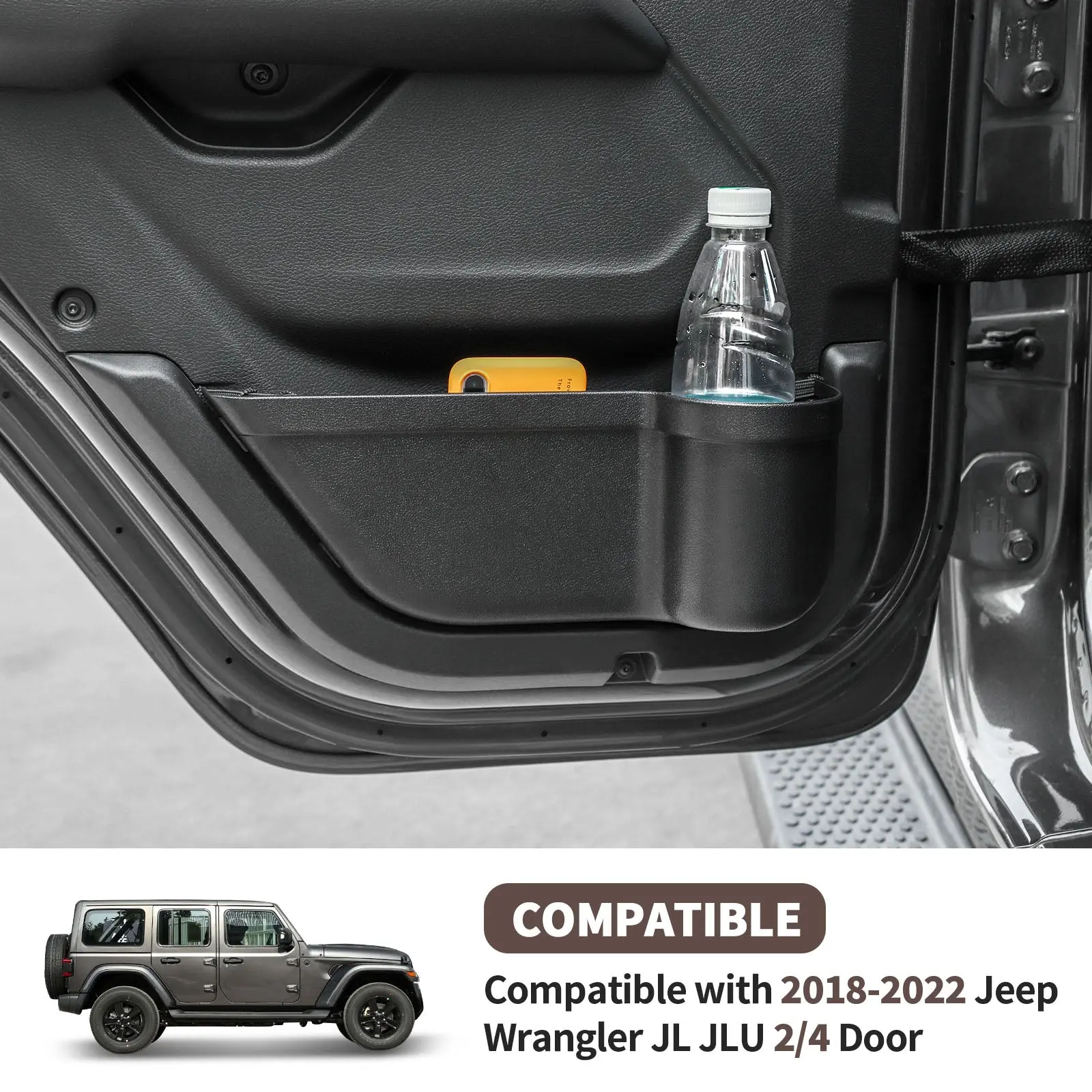 For 2018+ Jeep Wrangler JL Gladiator JT Front & Rear Door Net Replacement Door Pocket Map Storage Box Organizer Cup Holder - Image 5