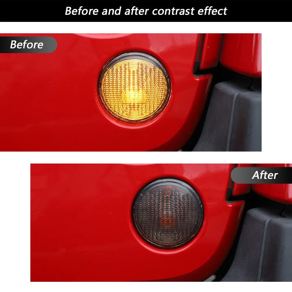 For 2007-2018 Jeep Wrangler JK Front Turn Signal Light Cover Trim Decor Smoked Black - Image 2