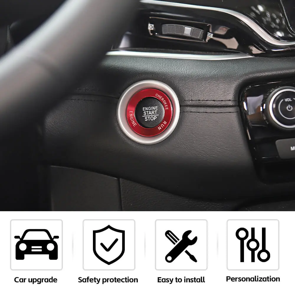 For Jeep 14+ Cherokee/ 2014-2021 Grand Cherokee WK2 Engine Start Stop Button Ring & Cap Cover Trim - Image 5