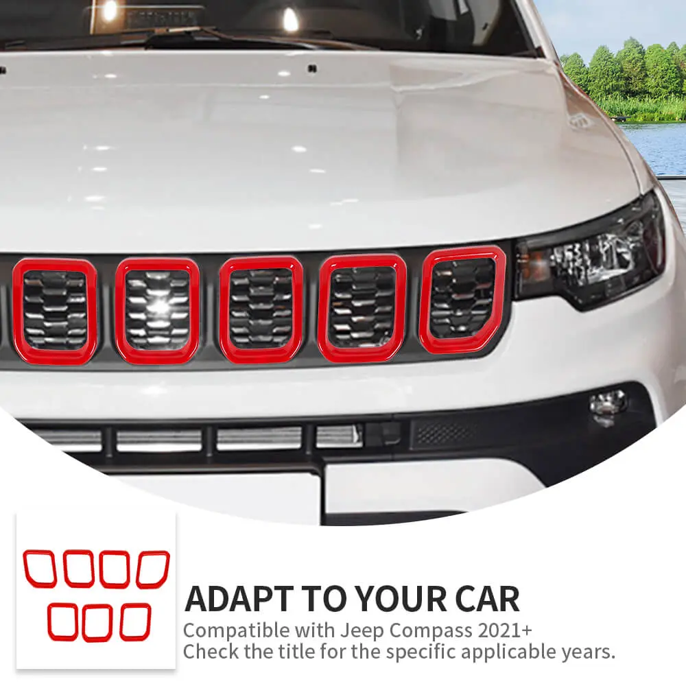For 2022+ Jeep Compass 7 x Front Grille Grill Insert Cover Trim - Image 6