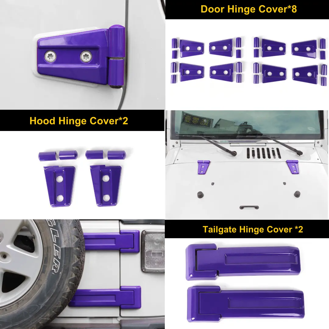 For 2007-2018 Jeep Wrangler JK 4-Dr Door/Hood/Tailgate Hinge Trim Cover 12 PCS - Image 6