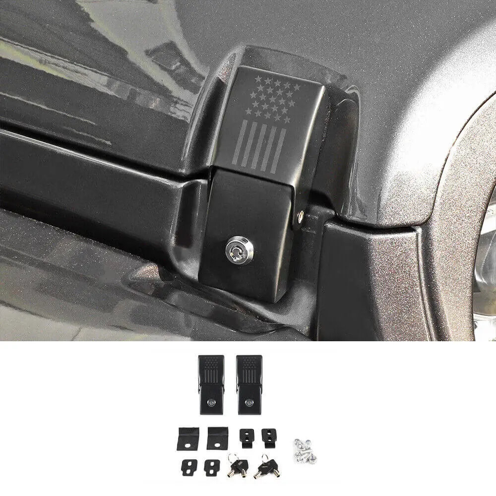 For 2007+ Jeep Wrangler JK JKU JL JLU Gladiator JT Latch Locking Hood Catch Kit