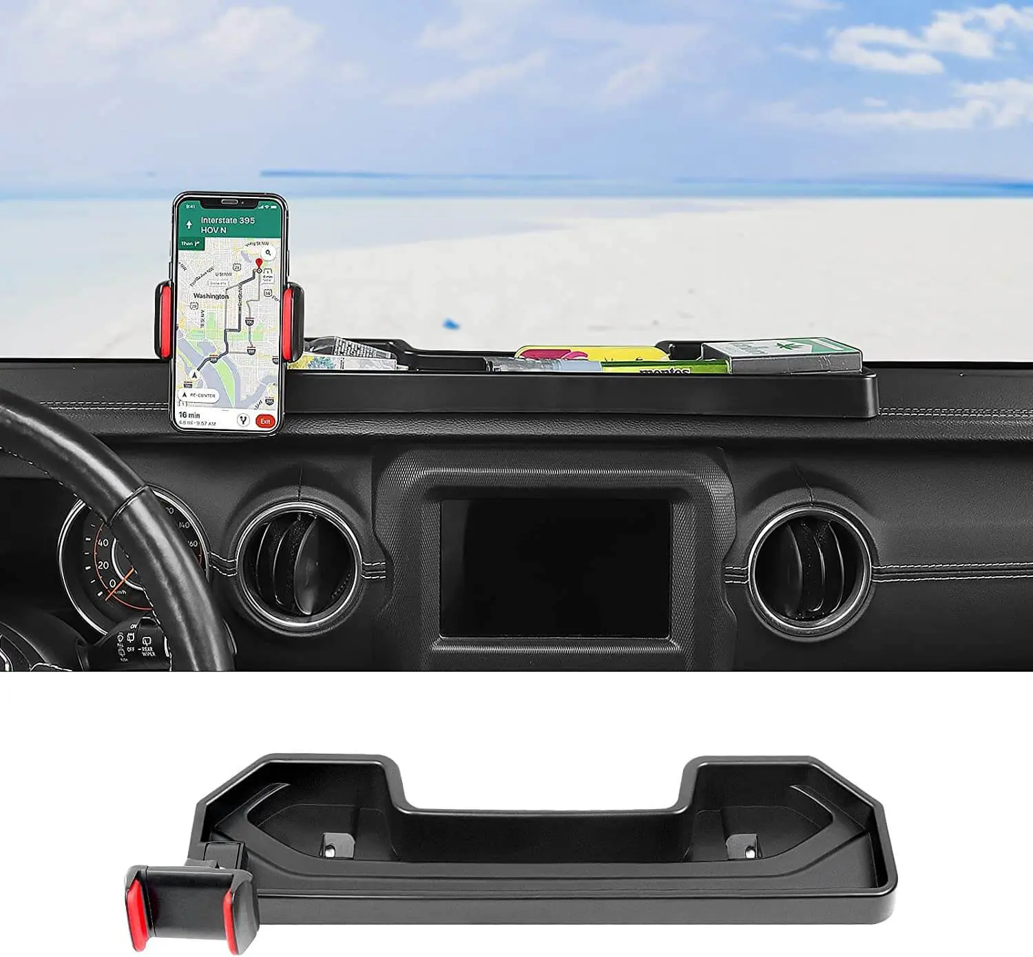 For 2018-2023 Jeep Wrangler JL 4XE Dash Mount Phone Holder Storage Tray