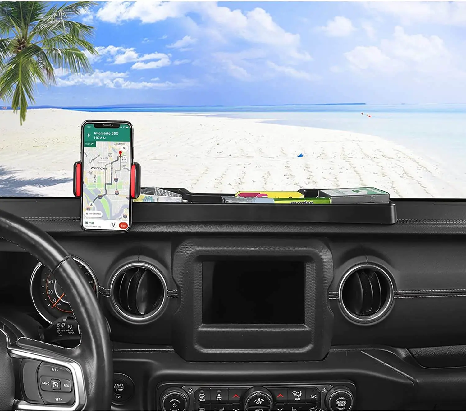 For 2018-2023 Jeep Wrangler JL 4XE Dash Mount Phone Holder Storage Tray - Image 2