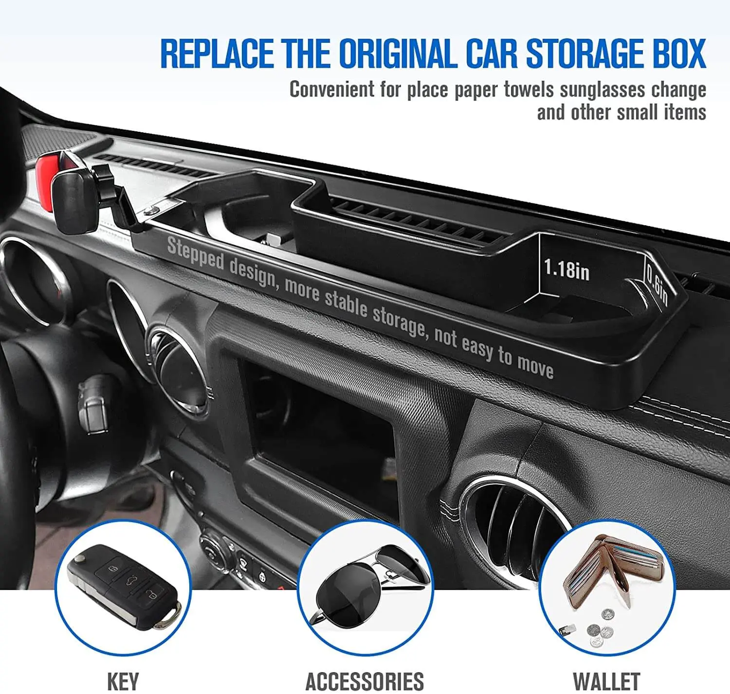 For 2018-2023 Jeep Wrangler JL 4XE Dash Mount Phone Holder Storage Tray - Image 3