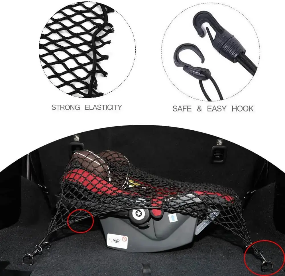 For Jeep Wrangler JK JL JKU Rear Cargo Nets Trunk Storage Bungee (32.2''x18.5'') Organizer Mesh Nets with 4 Hooks - Image 4