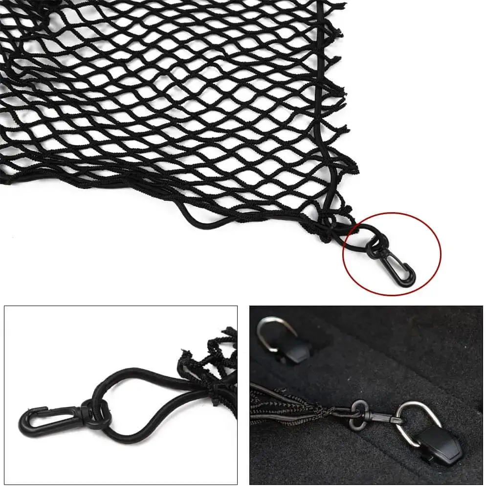 For Jeep Wrangler JK JL JKU Rear Cargo Nets Trunk Storage Bungee (32.2''x18.5'') Organizer Mesh Nets with 4 Hooks - Image 5
