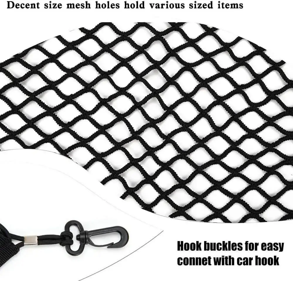 For Jeep Wrangler JK JL JKU Rear Cargo Nets Trunk Storage Bungee (32.2''x18.5'') Organizer Mesh Nets with 4 Hooks - Image 6