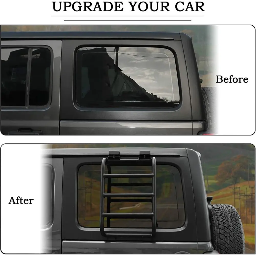 For 2018+ Jeep Wrangler JL Rear Window Extension Climbing Ladder Aluminum Alloy - Image 3