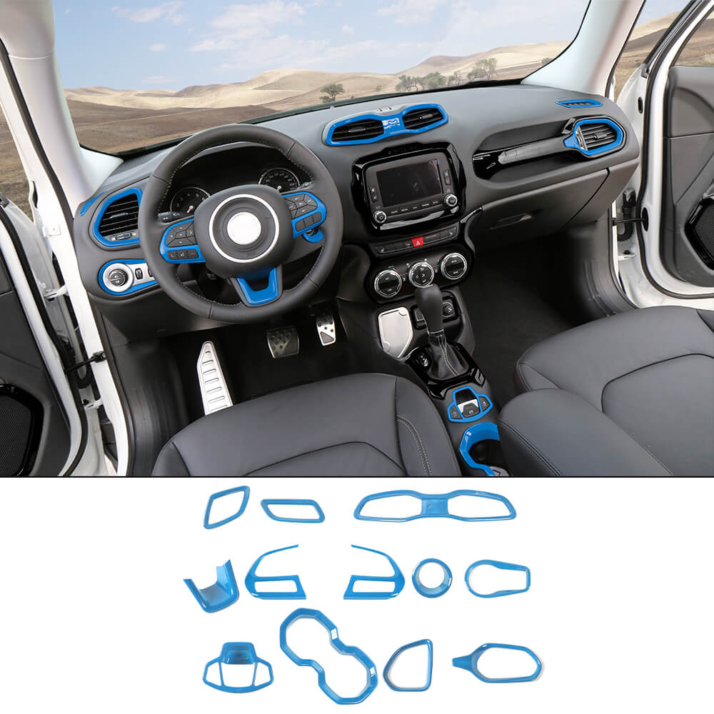 For 2015-2017 Jeep Renegade 12pcs Interior Decor Dash Panel & Console Trim Cover - Image 12