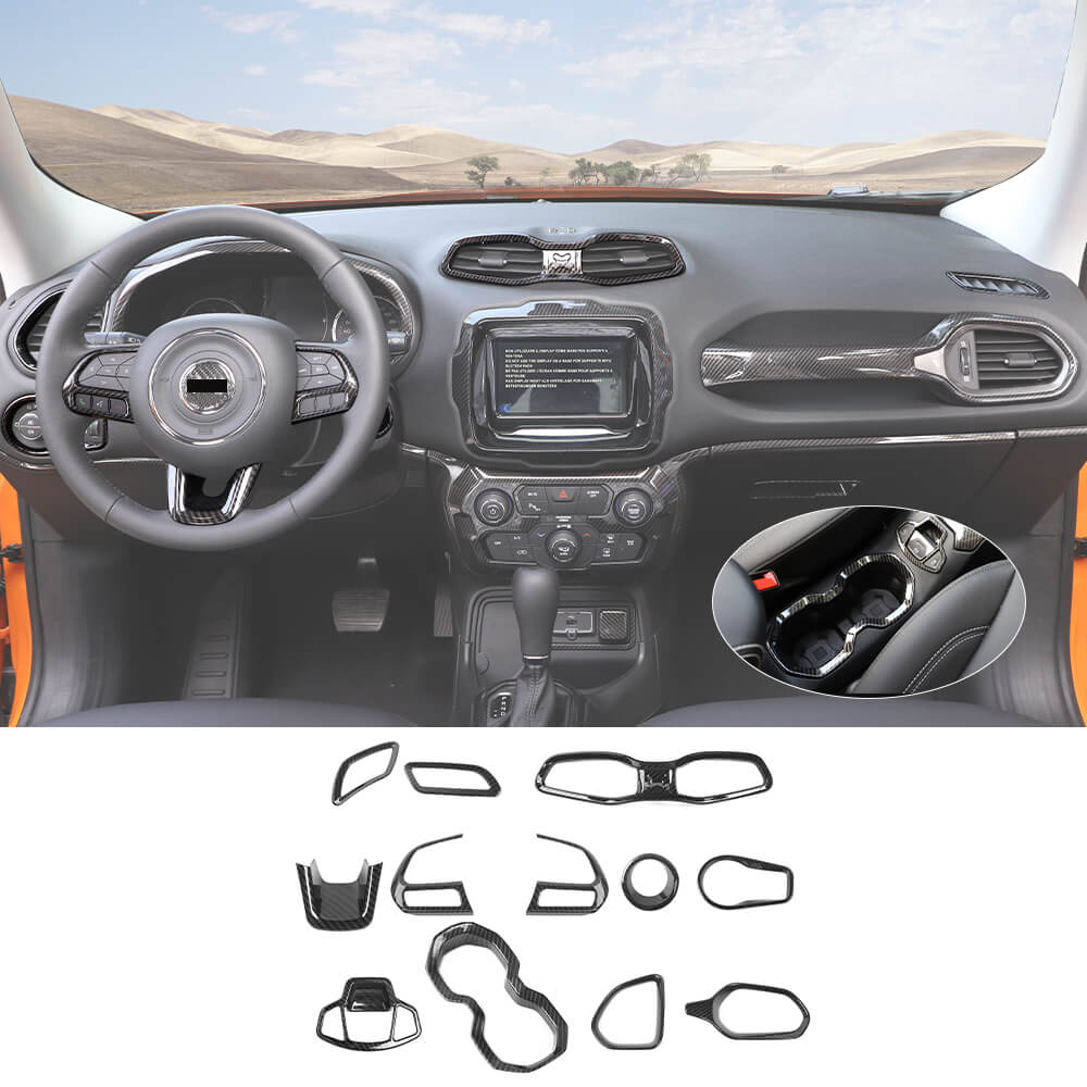 For 2015-2017 Jeep Renegade 12pcs Interior Decor Dash Panel & Console Trim Cover - Image 14