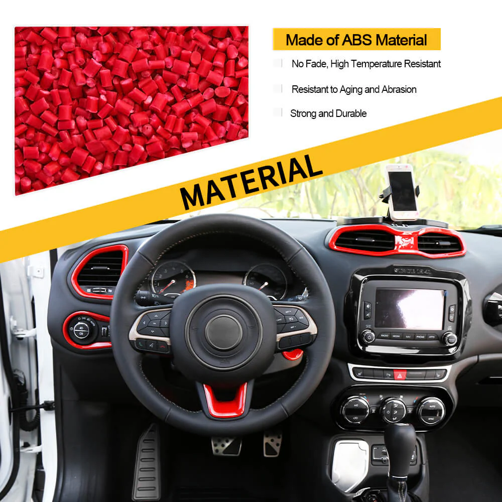 For 2015-2017 Jeep Renegade 12pcs Interior Decor Dash Panel & Console Trim Cover - Image 4