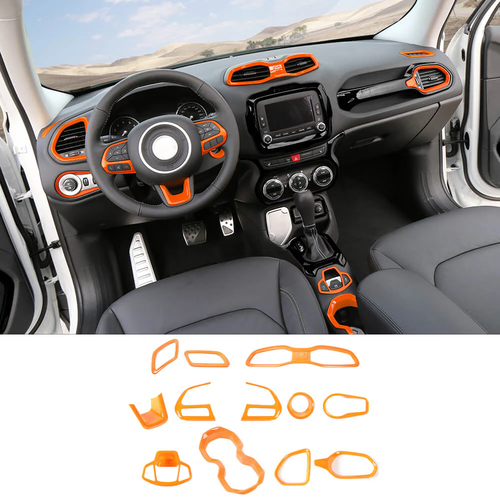 For 2015-2017 Jeep Renegade 12pcs Interior Decor Dash Panel & Console Trim Cover - Image 7