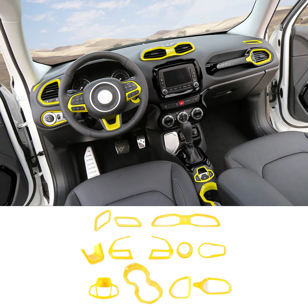 For 2015-2017 Jeep Renegade 12pcs Interior Decor Dash Panel & Console Trim Cover - Image 8