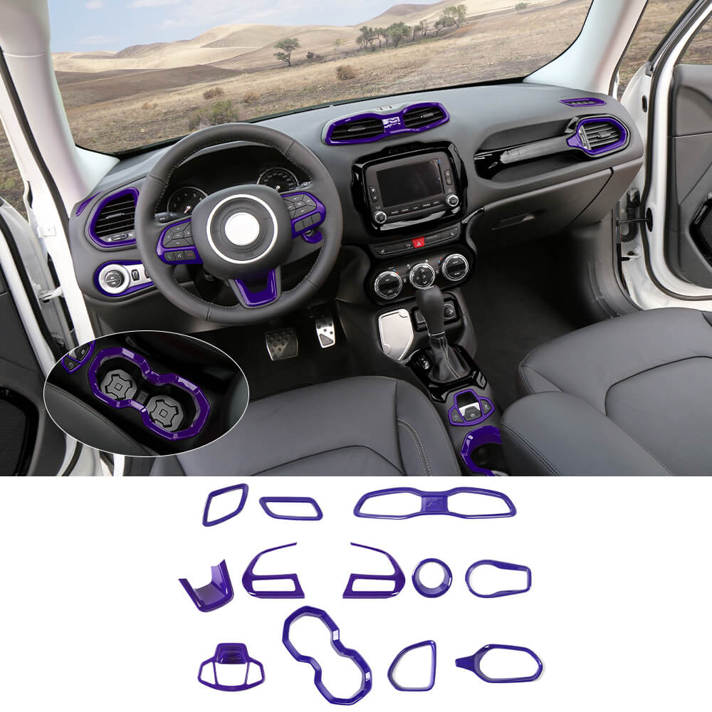 For 2015-2017 Jeep Renegade 12pcs Interior Decor Dash Panel & Console Trim Cover - Image 9