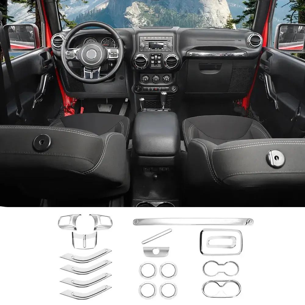 For 2011–2018 Jeep Wrangler JKU 4-Door 18PCS Interior Trim Kit – Dashboard & Center Console Decoration Cover - Image 21