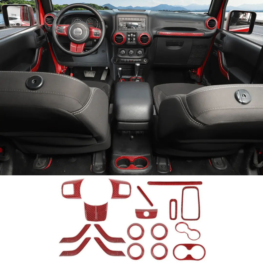 For 2011–2018 Jeep Wrangler JKU 4-Door 18PCS Interior Trim Kit – Dashboard & Center Console Decoration Cover - Image 25