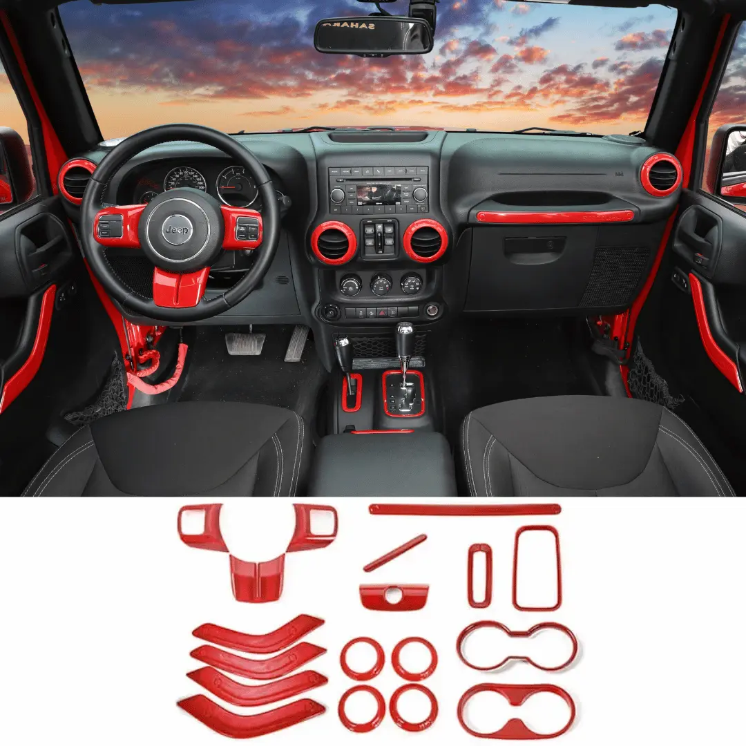 For 2011–2018 Jeep Wrangler JKU 4-Door 18PCS Interior Trim Kit – Dashboard & Center Console Decoration Cover - Image 29