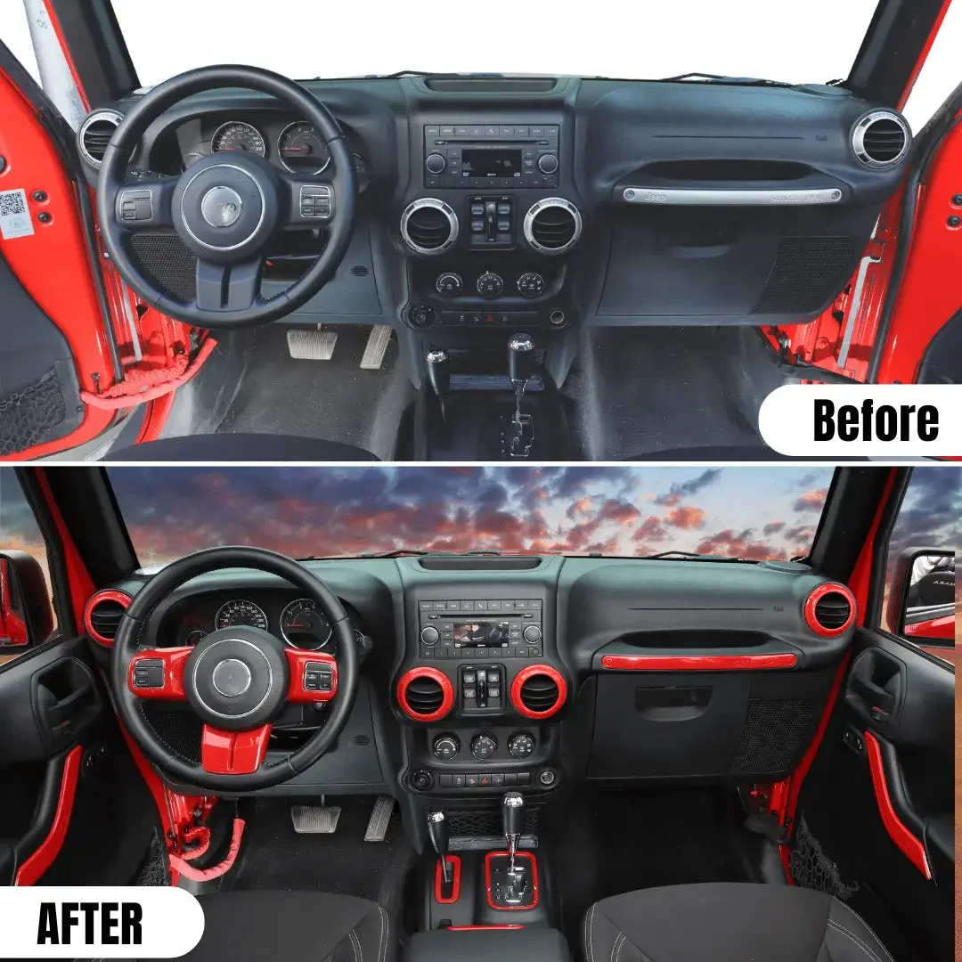 For 2011–2018 Jeep Wrangler JKU 4-Door 18PCS Interior Trim Kit – Dashboard & Center Console Decoration Cover - Image 3
