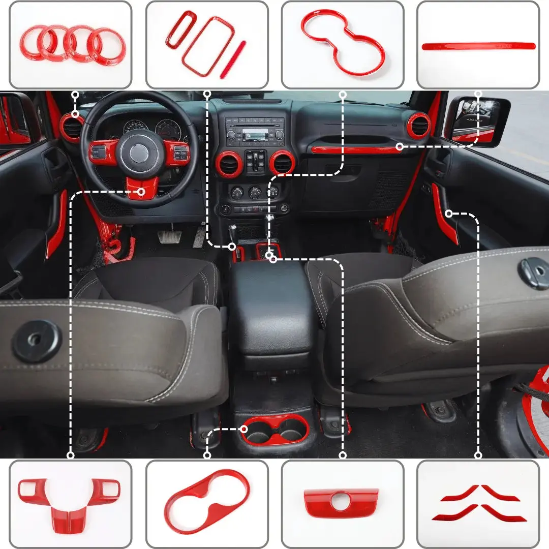 For 2011–2018 Jeep Wrangler JKU 4-Door 18PCS Interior Trim Kit – Dashboard & Center Console Decoration Cover - Image 6