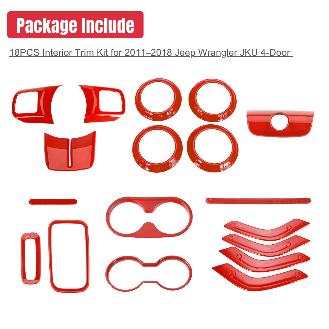For 2011–2018 Jeep Wrangler JKU 4-Door 18PCS Interior Trim Kit – Dashboard & Center Console Decoration Cover - Image 7