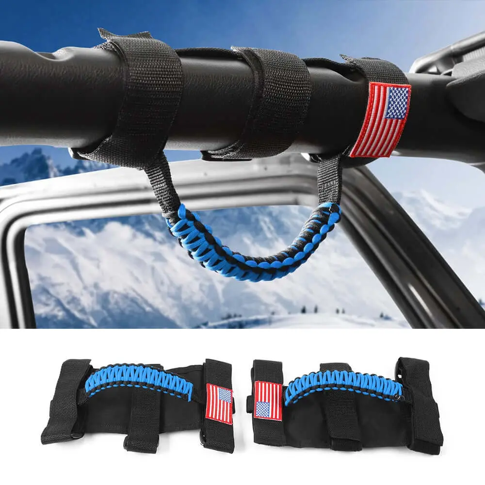 For Jeep Wrangler TJ JK JL & Gladiator JT 2 x Roll Bar Grab Handles Paracord Grip American Flag - Image 10