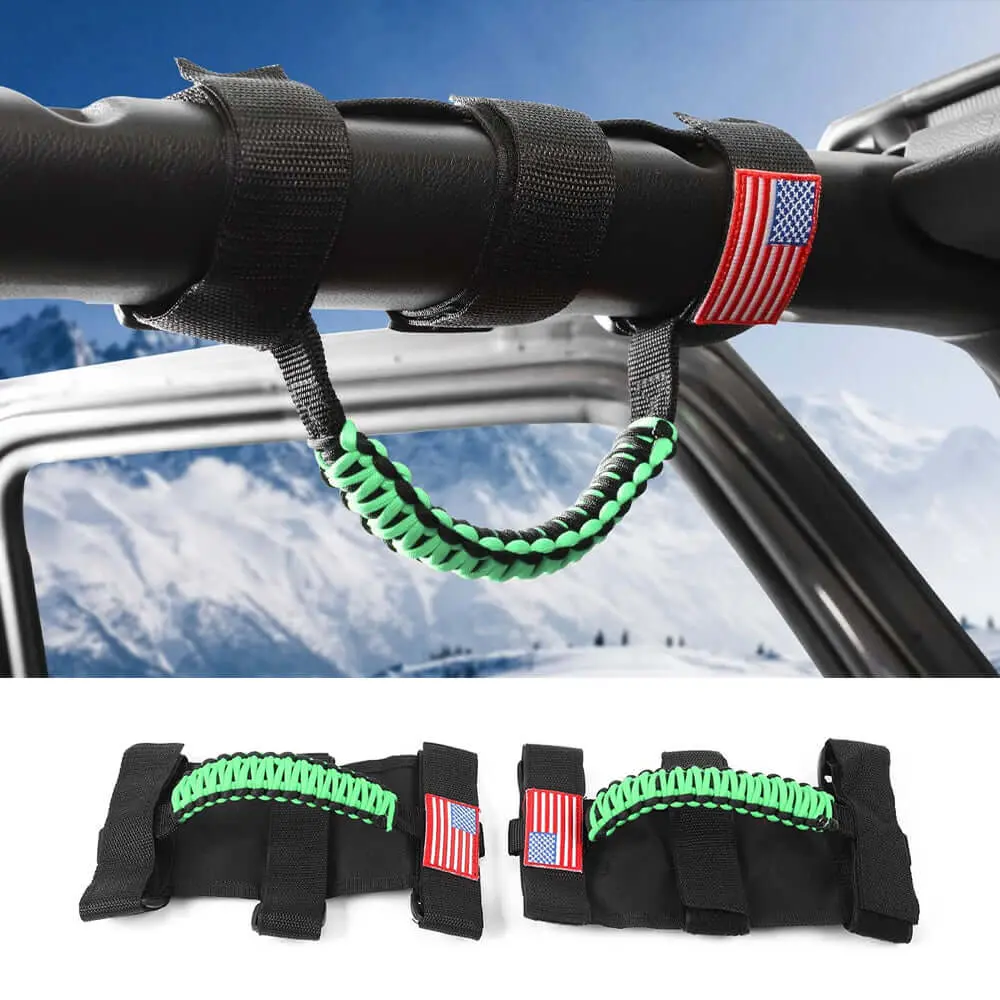 For Jeep Wrangler TJ JK JL & Gladiator JT 2 x Roll Bar Grab Handles Paracord Grip American Flag - Image 11