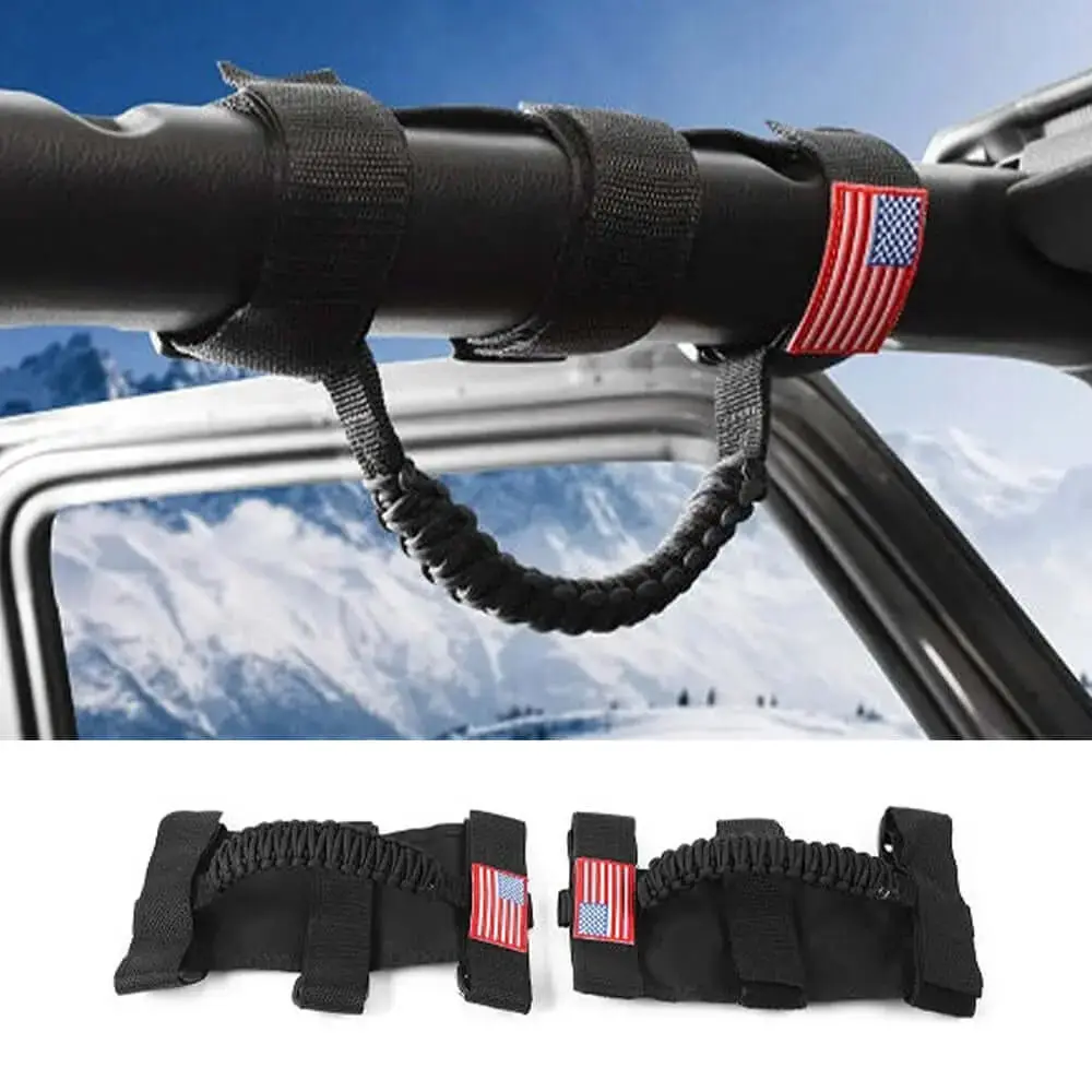 For Jeep Wrangler TJ JK JL & Gladiator JT 2 x Roll Bar Grab Handles Paracord Grip American Flag - Image 12
