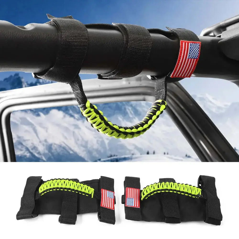 For Jeep Wrangler TJ JK JL & Gladiator JT 2 x Roll Bar Grab Handles Paracord Grip American Flag - Image 13