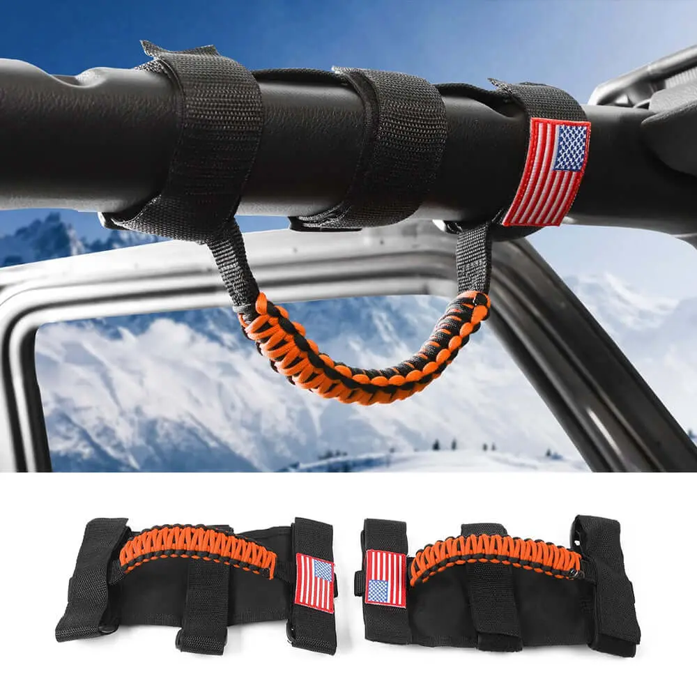For Jeep Wrangler TJ JK JL & Gladiator JT 2 x Roll Bar Grab Handles Paracord Grip American Flag - Image 14