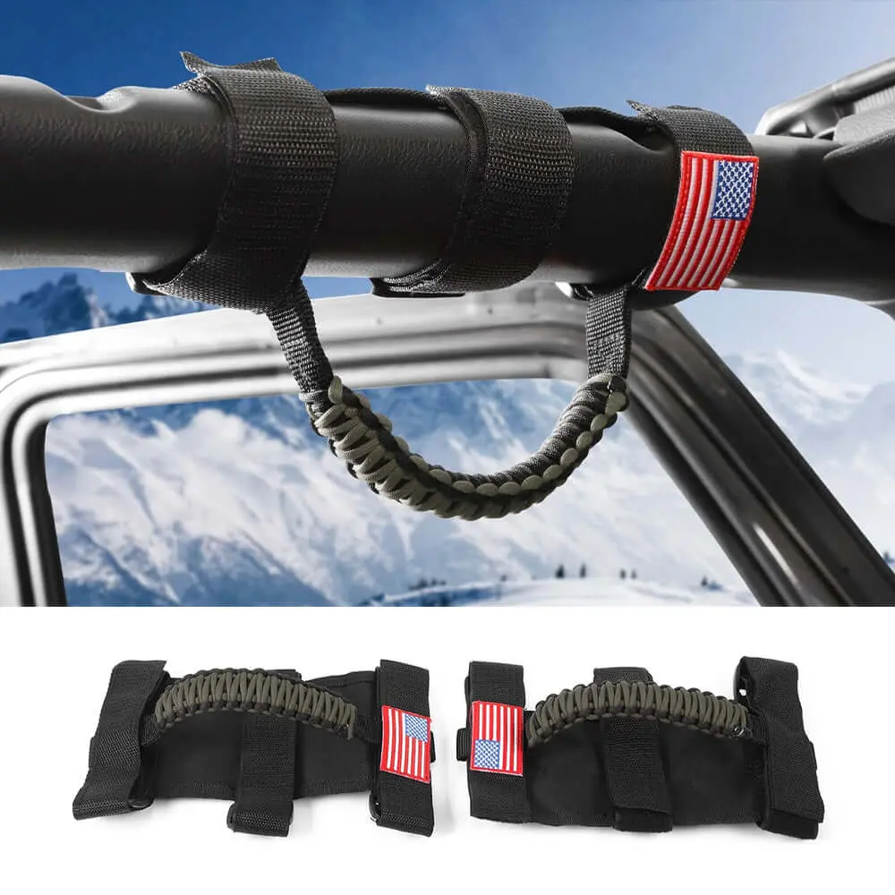 For Jeep Wrangler TJ JK JL & Gladiator JT 2 x Roll Bar Grab Handles Paracord Grip American Flag - Image 15
