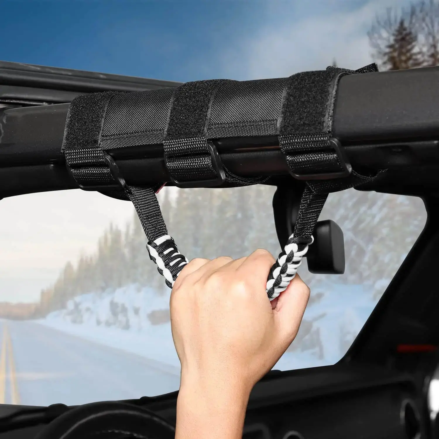 For Jeep Wrangler TJ JK JL & Gladiator JT 2 x Roll Bar Grab Handles Paracord Grip American Flag - Image 4