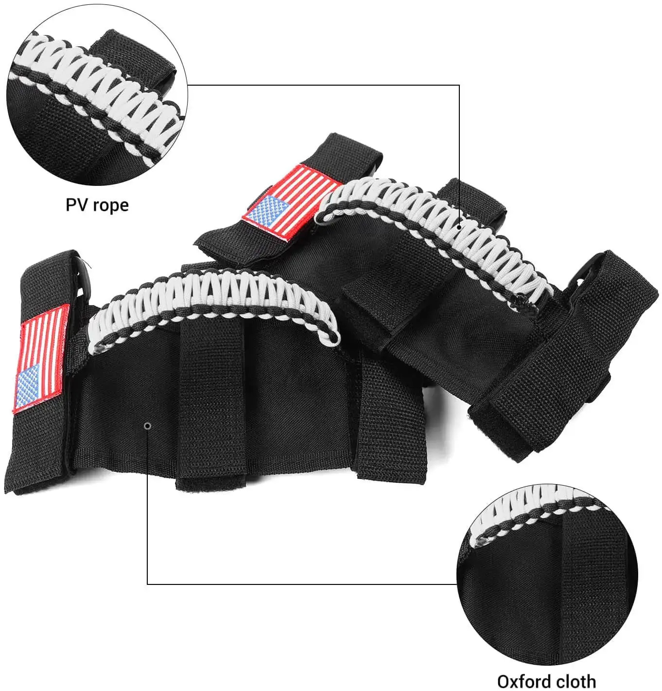 For Jeep Wrangler TJ JK JL & Gladiator JT 2 x Roll Bar Grab Handles Paracord Grip American Flag - Image 5