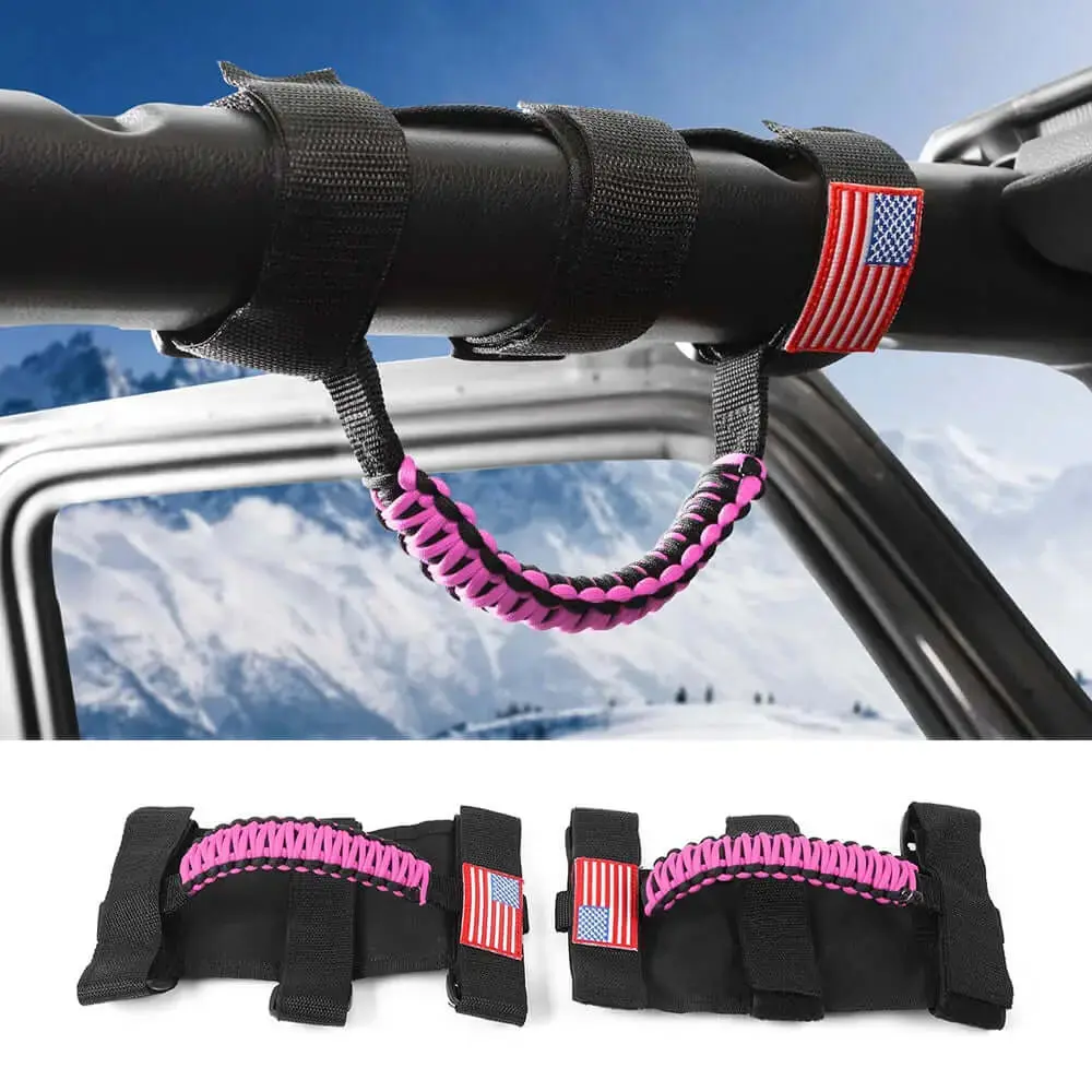 For Jeep Wrangler TJ JK JL & Gladiator JT 2 x Roll Bar Grab Handles Paracord Grip American Flag - Image 7