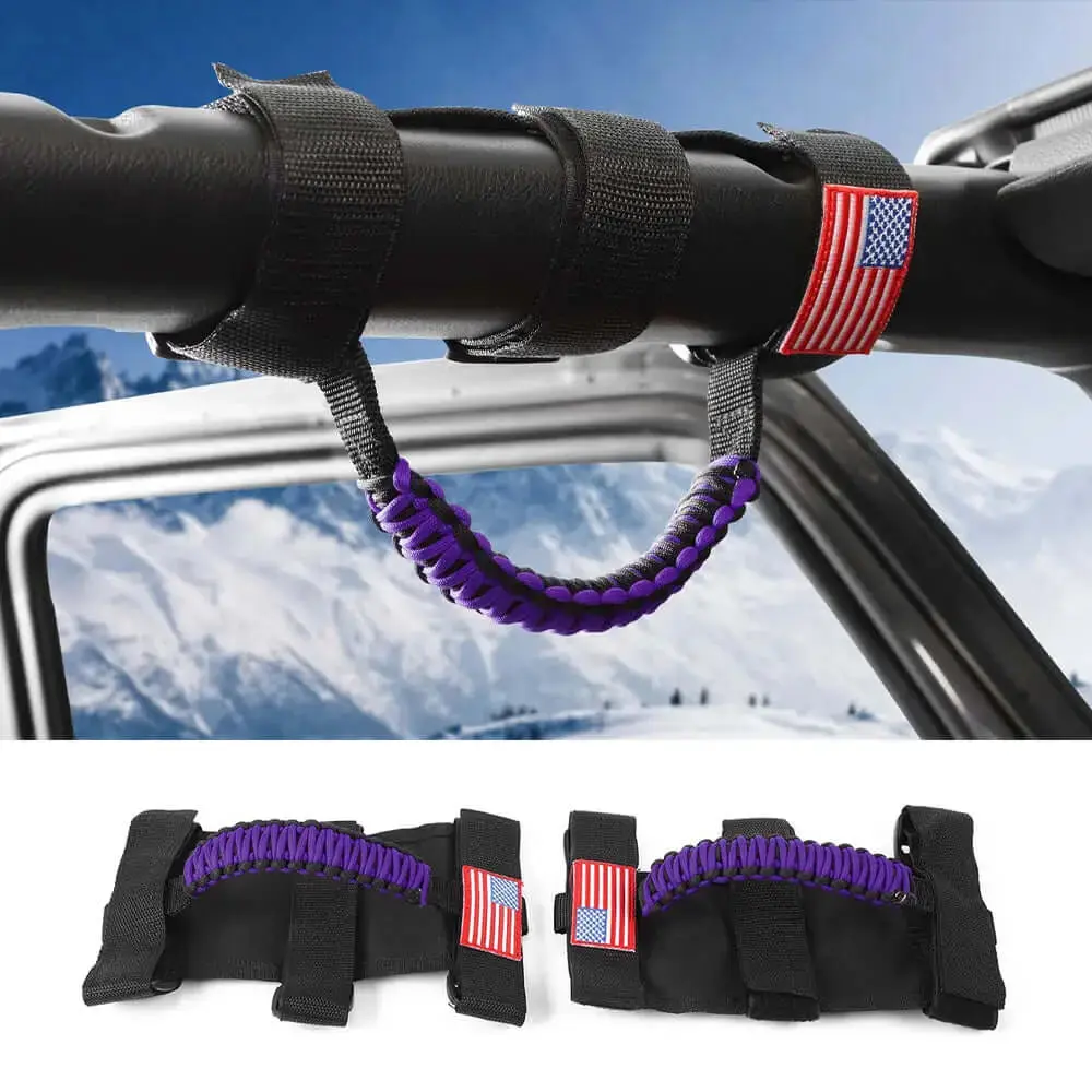 For Jeep Wrangler TJ JK JL & Gladiator JT 2 x Roll Bar Grab Handles Paracord Grip American Flag - Image 8