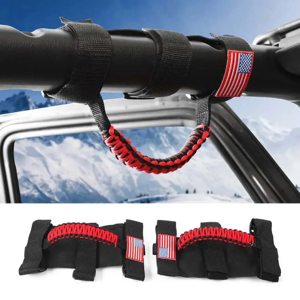 For Jeep Wrangler TJ JK JL & Gladiator JT 2 x Roll Bar Grab Handles Paracord Grip American Flag - Image 9