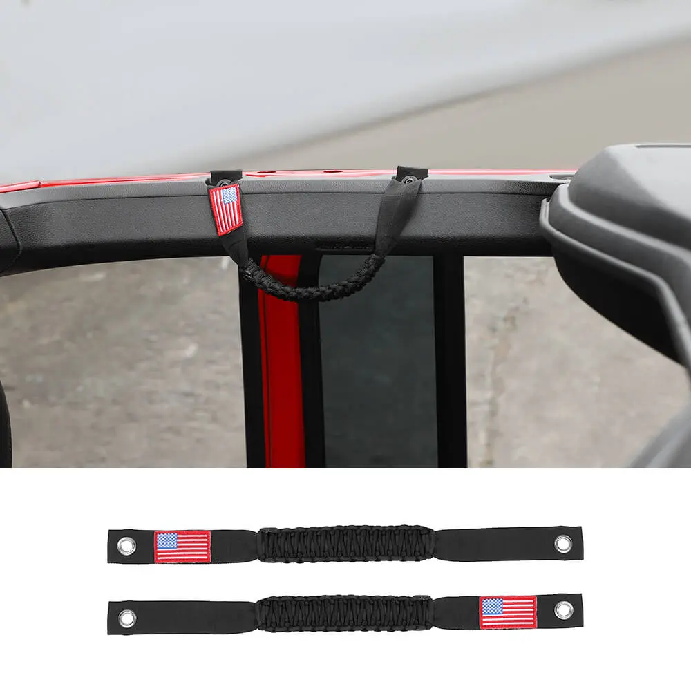 For 2024+ Jeep Wrangler JL/Gladiator JT 2 x Roll Bar Roof Top Paracord Grab Handles Grip US Flag