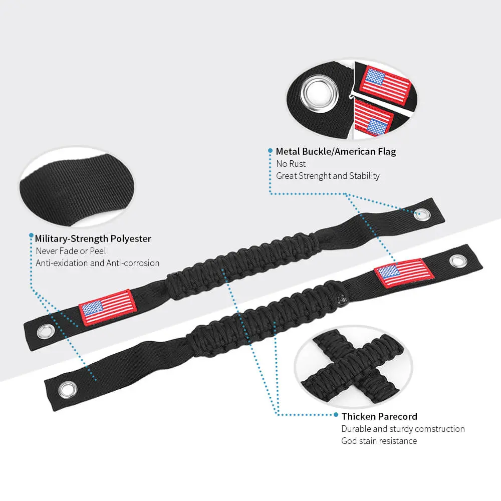 For 2024+ Jeep Wrangler JL/Gladiator JT 2 x Roll Bar Roof Top Paracord Grab Handles Grip US Flag - Image 10
