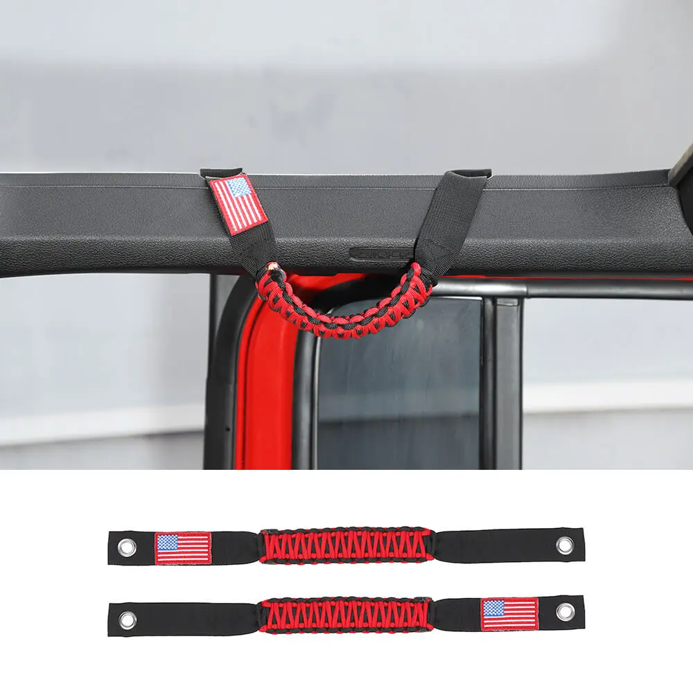 For 2024+ Jeep Wrangler JL/Gladiator JT 2 x Roll Bar Roof Top Paracord Grab Handles Grip US Flag - Image 11