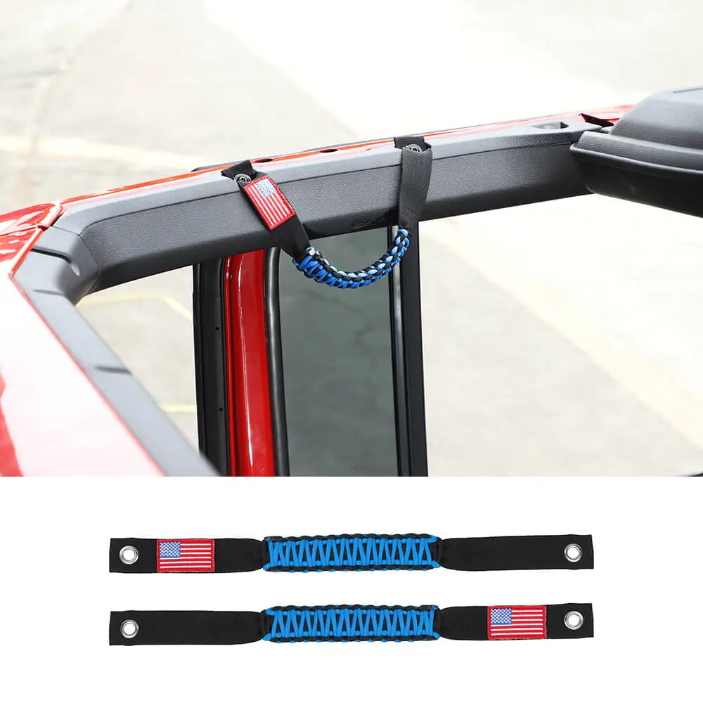 For 2024+ Jeep Wrangler JL/Gladiator JT 2 x Roll Bar Roof Top Paracord Grab Handles Grip US Flag - Image 12