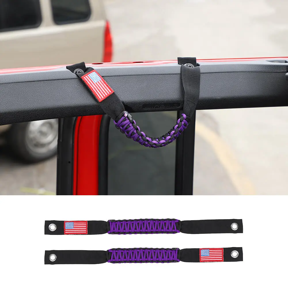 For 2024+ Jeep Wrangler JL/Gladiator JT 2 x Roll Bar Roof Top Paracord Grab Handles Grip US Flag - Image 13