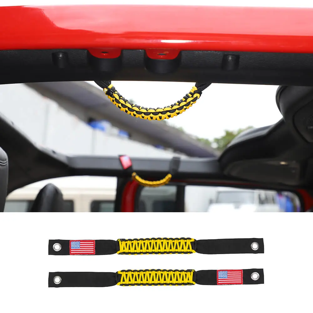 For 2024+ Jeep Wrangler JL/Gladiator JT 2 x Roll Bar Roof Top Paracord Grab Handles Grip US Flag - Image 14
